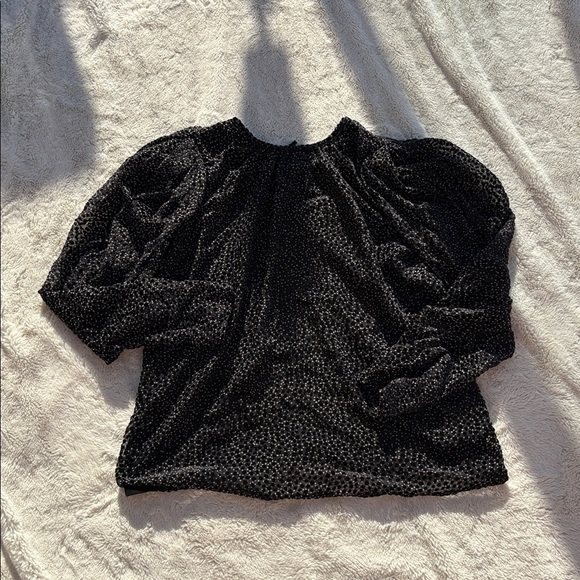 Express Black White Velvet Detail Blouse Small | Sheer Long Sleeve Party Top - Picture 2 of 7